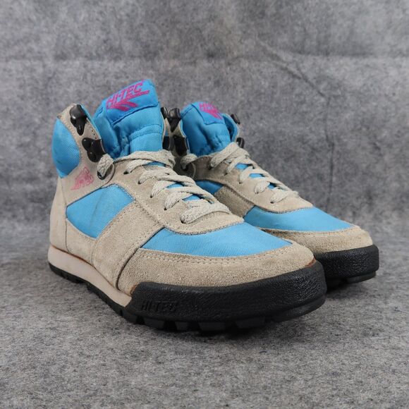 Hi Tec Shoes Womens 8 Hiking Boots Retro Outdoor Active High Top Brown Blue Pink - Picture 1 of 15
